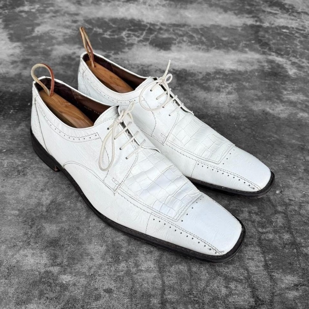 Vintage 80's Stacy Adams White exotic leather Oxford dress shoes Men's size 14